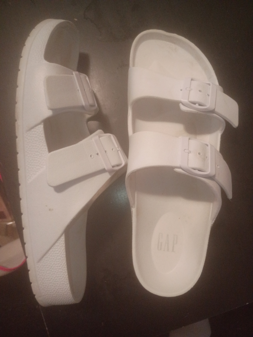 GAP White Dual Buckle Slide Sandals